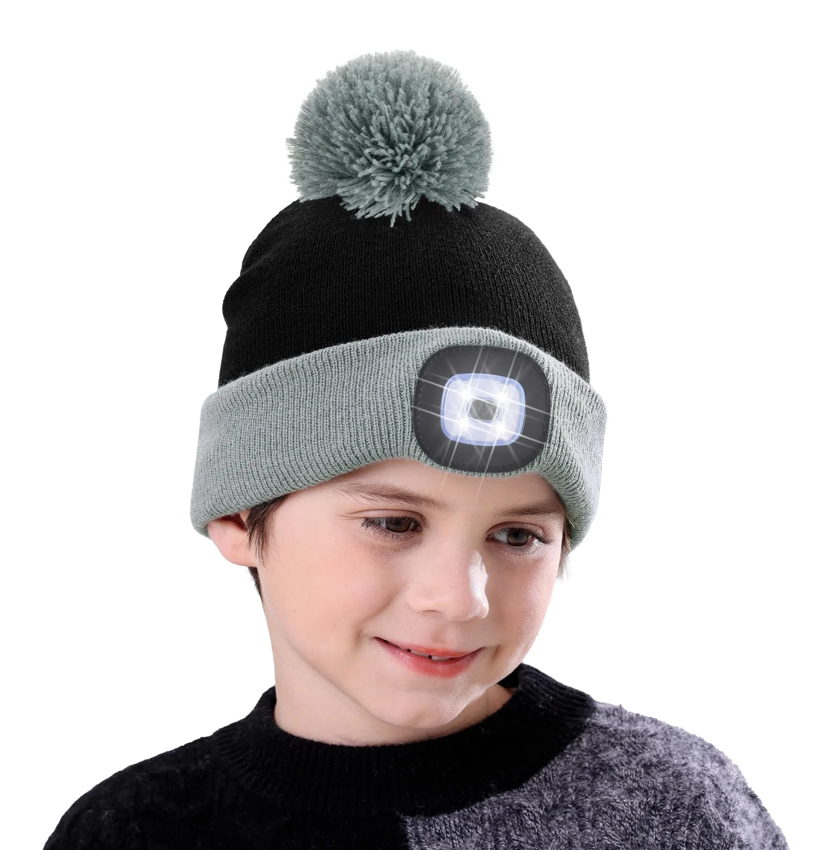 MELASA Kids LED Beanie with Pom-Pom