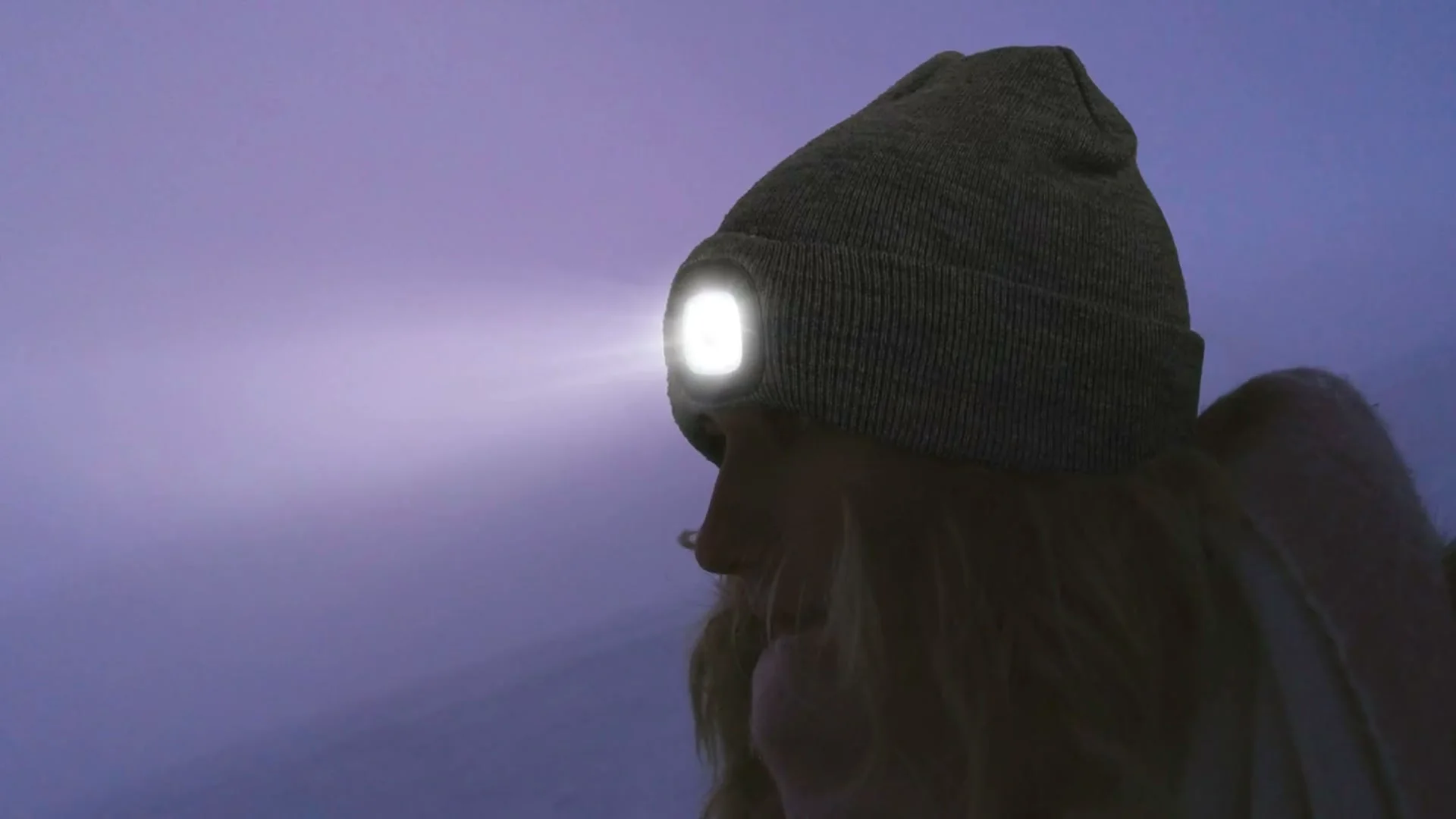 MELASA LED beanies worn outdoors with the lights switched on